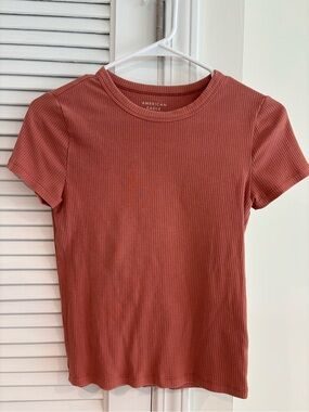 American Eagle Outfitters Short Sleeve Ribbed Tee - Rust